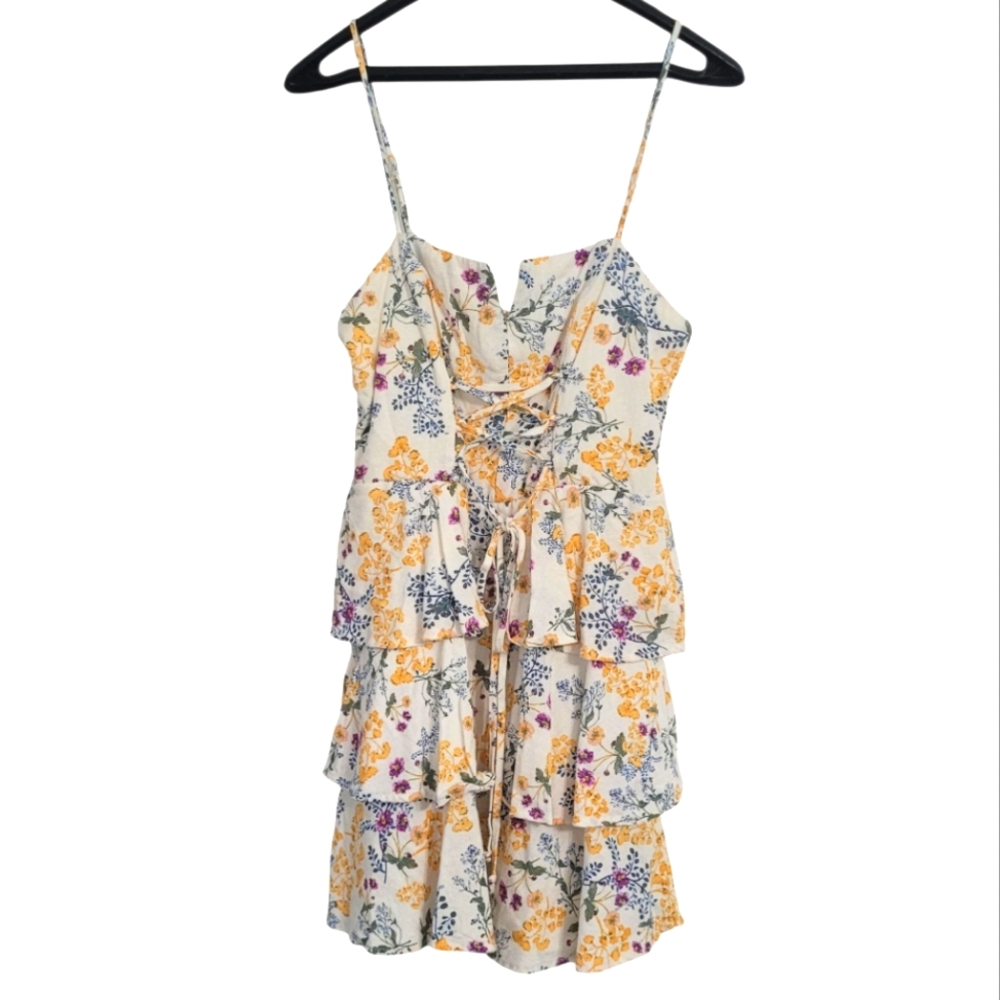 Trixxi Women's Floral Babydoll Dress Size M Tiered Layers Linen Blend Fairycore